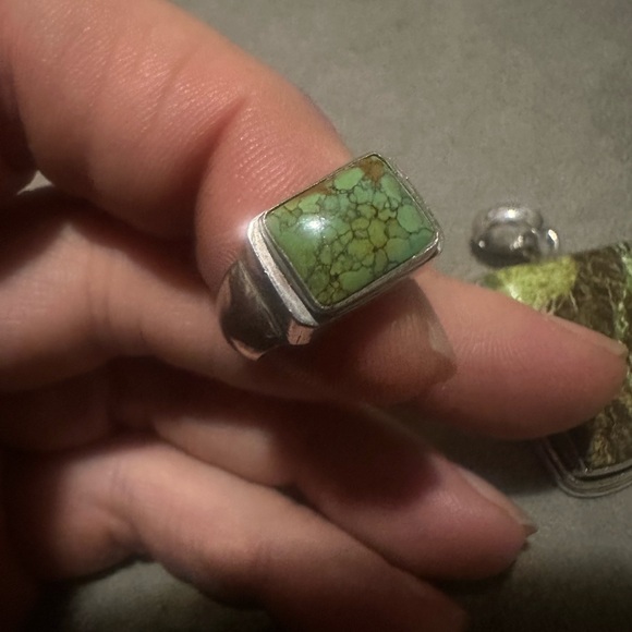 Sterling Silver Gaspeite Pendent Ring Sterling size 6.5 Women's /Men,s - Picture 4 of 14